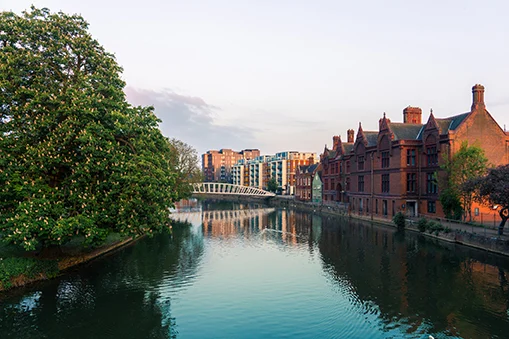 Bedford embankment and great ouse river at sunrise, united kingdom Bedfordshire